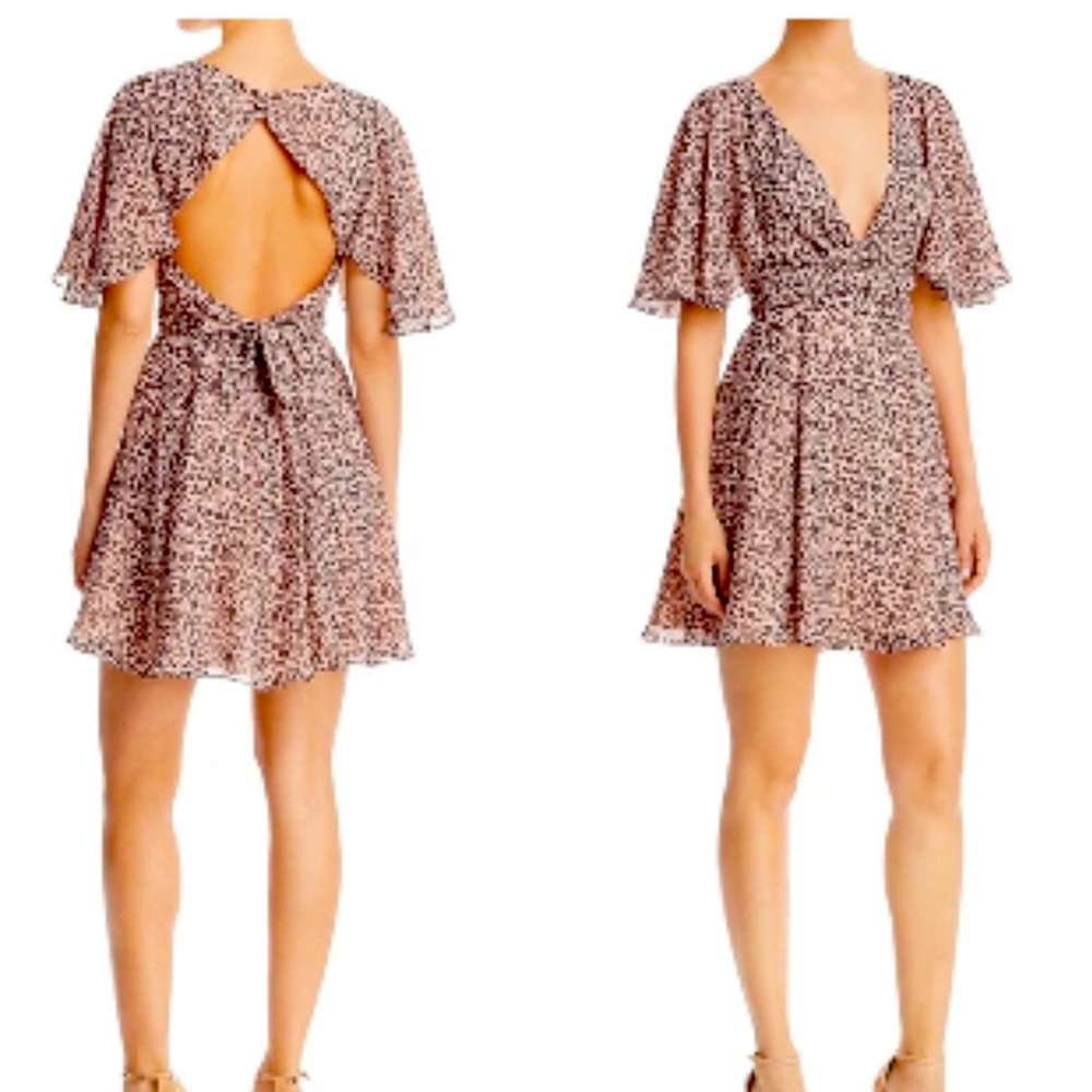 Fame and Partners Dress Mini Pink A-line Floral Tie Open Back Cocktail size 4